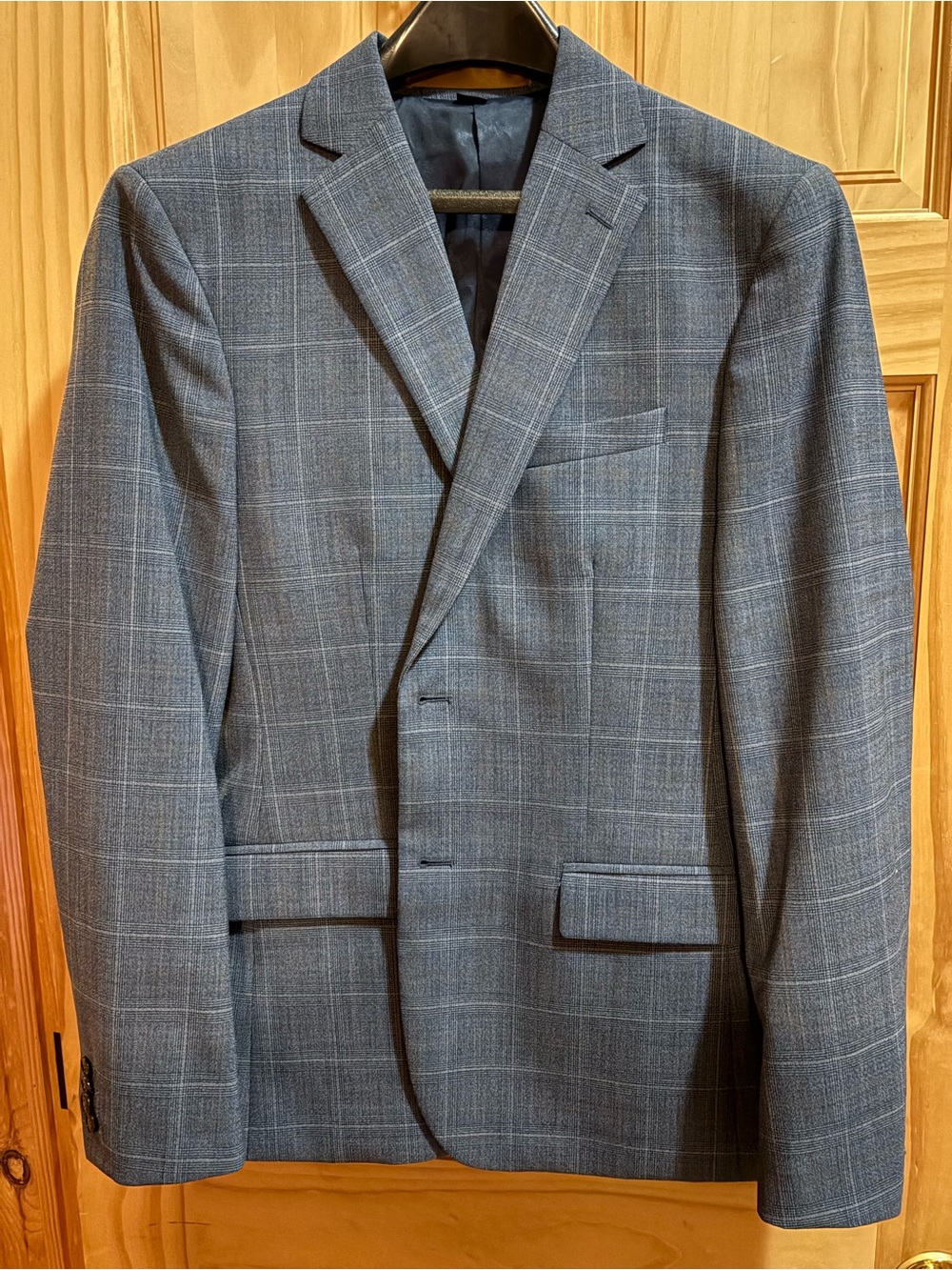 Men's Navy Blue with Brown and Gray Accents Windowpane Blazer